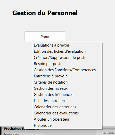 Menu options